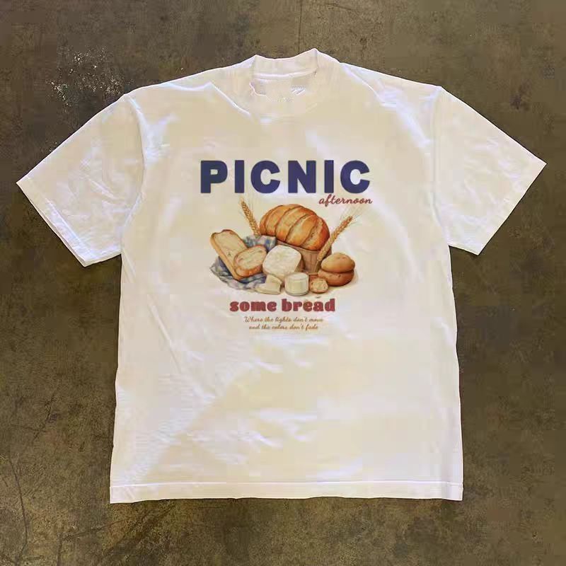 Vintage White casual retro bread print t-shirt Size US M / EU 48-50 / 2 - 1 Thumbnail
