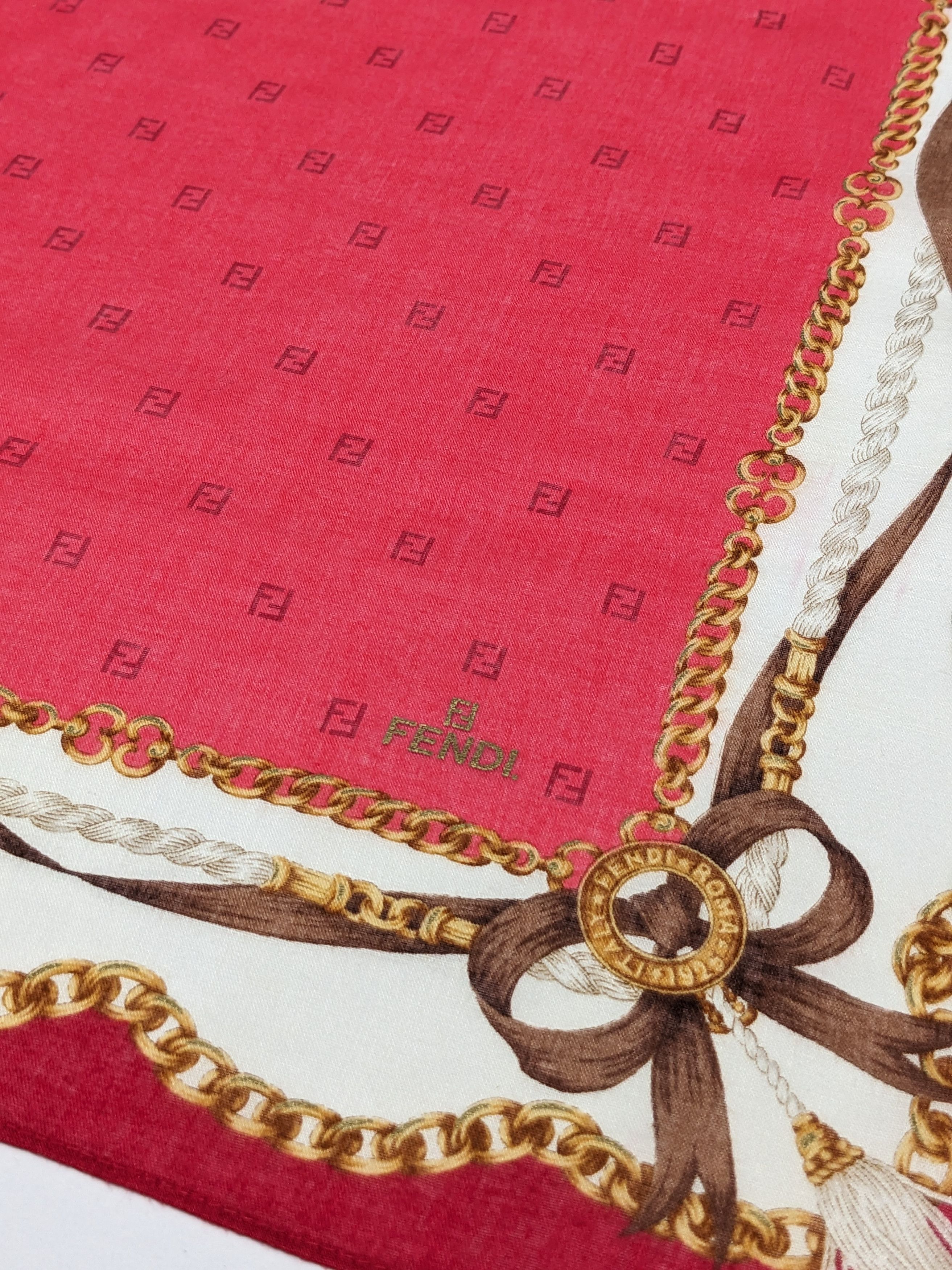 Fendi FENDI Roma Sillk Scarf Red Monogram Pocket Square Size ONE SIZE - 2 Thumbnail
