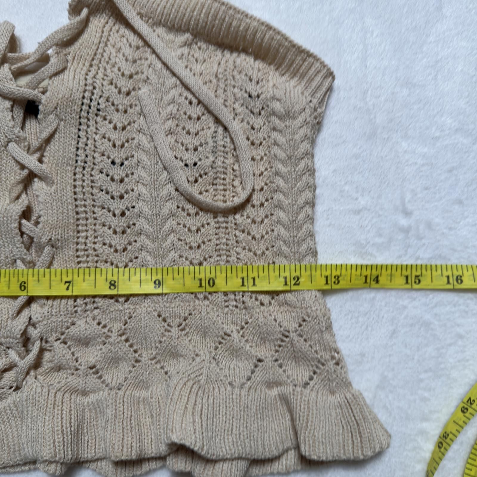 Forever 21 Cream Pointelle Knit Lace Up Corset Top Fairycore Coquette Size M / US 6-8 / IT 42-44 - 3 Thumbnail
