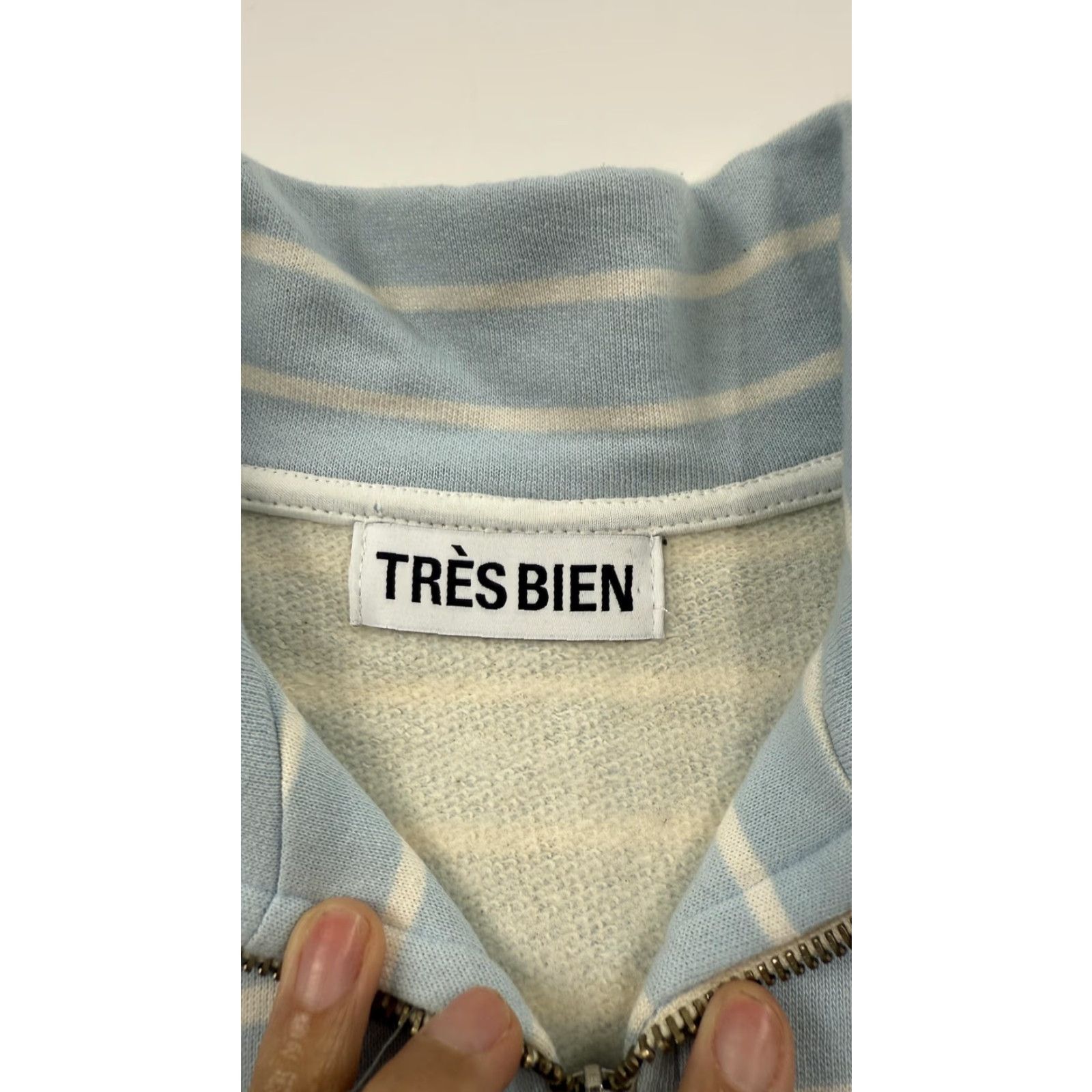 Vintage Très Bien Pullover Sweater Mens Small Blue White Striped Half Zip Mock Neck Size US S / EU 44-46 / 1 - 4 Thumbnail