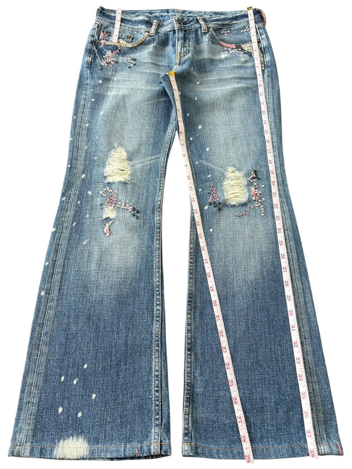 Levi's Vintage 90s Levis 553 Flare Rare Design Distressed Jeans Size 32" / US 10 / IT 46 - 11 Thumbnail