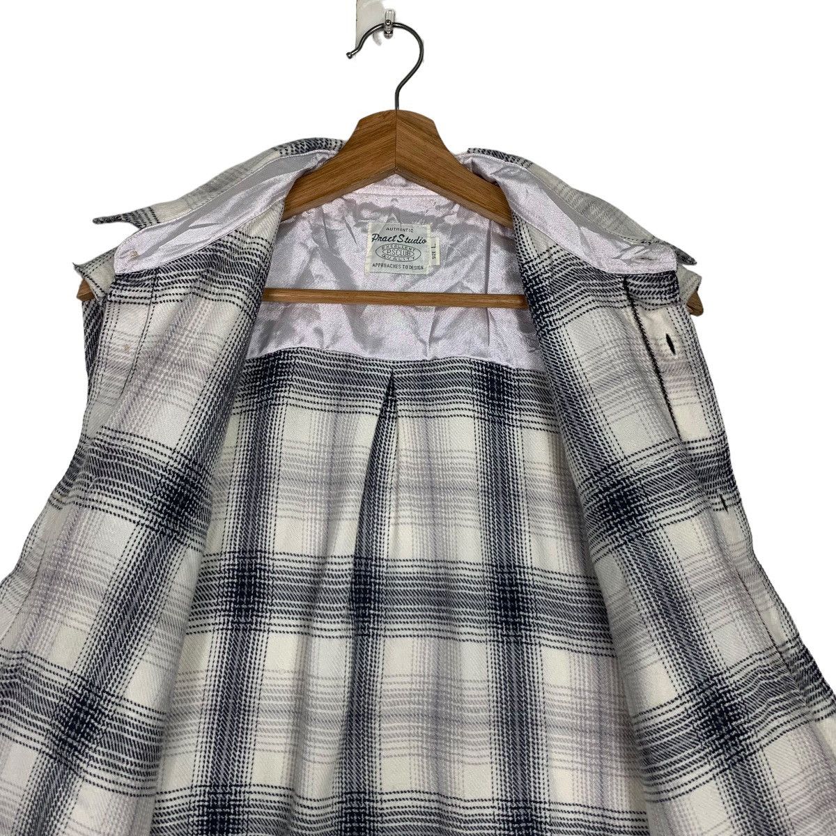 Japanese Brand PRACT STUDIO Shadow Plaid Sleeveless Flannel #0090-C6 Size US L / EU 52-54 / 3 - 14 Thumbnail