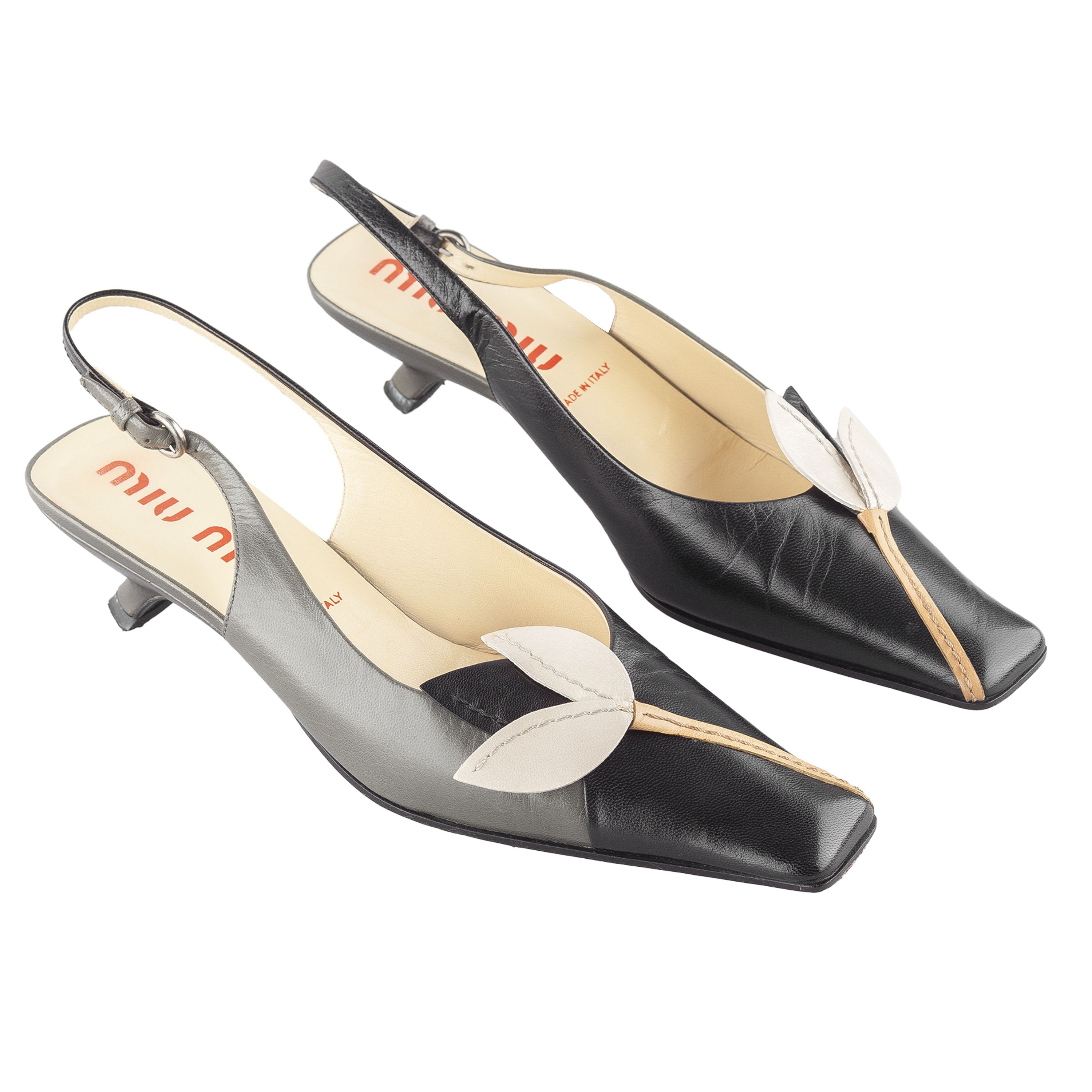 Miu Miu × Vintage Miu Miu Flower Black / Grey Heels (37 EU) Size US 6 / IT 36 - 1 Thumbnail