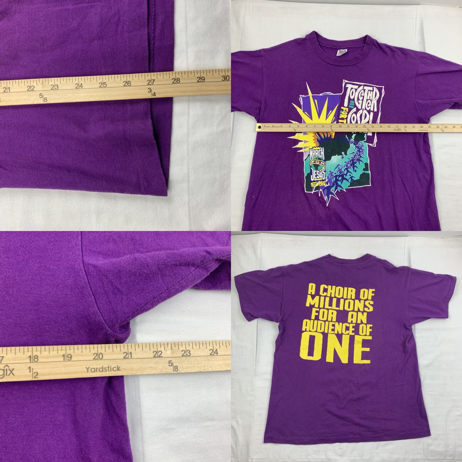 Anvil VINTAGE Anvil Shirt Adult Large Purple Religion 90s God Jesus Church Event -Mens- Size US L / EU 52-54 / 3 - 8 Thumbnail