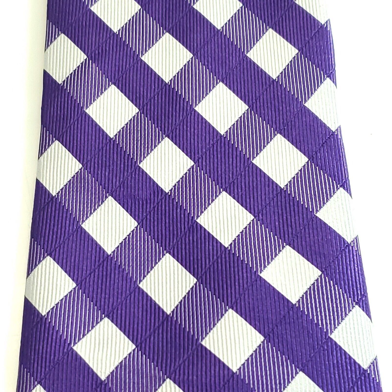 Croft & Barrow Croft & Barrow Purple Plaid White Woven Silk Tie Size ONE SIZE - 2 Thumbnail
