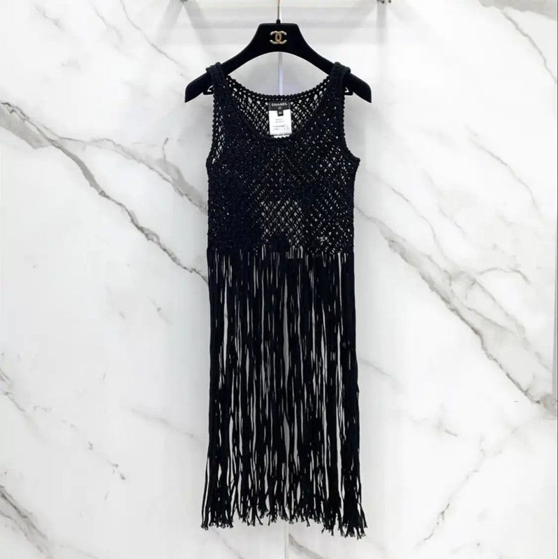 Chanel Chanel Black Wool Women's Midi Dress 0089 Size S / US 4 / IT 40 - 1 Thumbnail