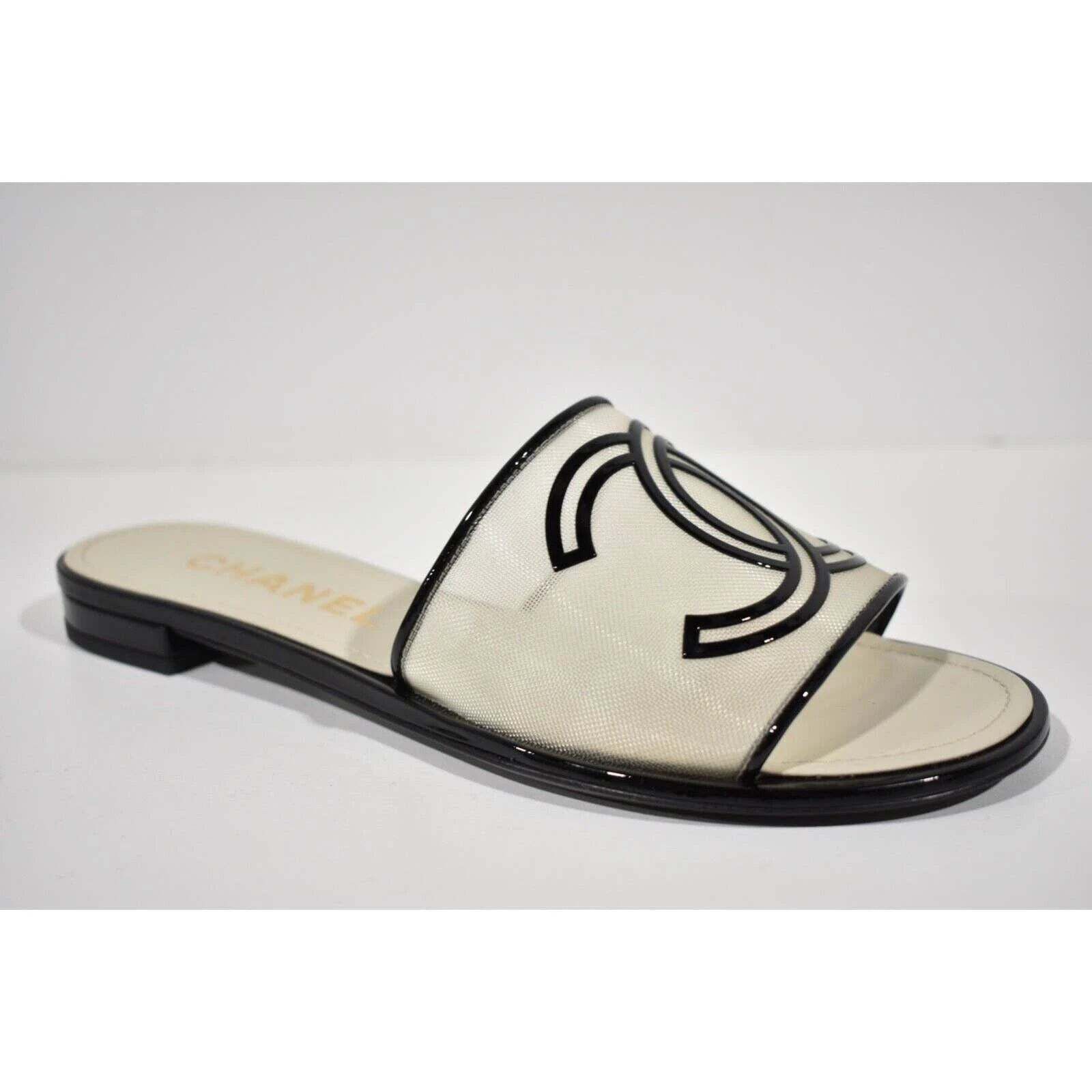 Chanel Chanel 21S Black Beige Mesh Patent CC Logo Slide Sandal Size US 7.5 / IT 37.5 - 3 Thumbnail