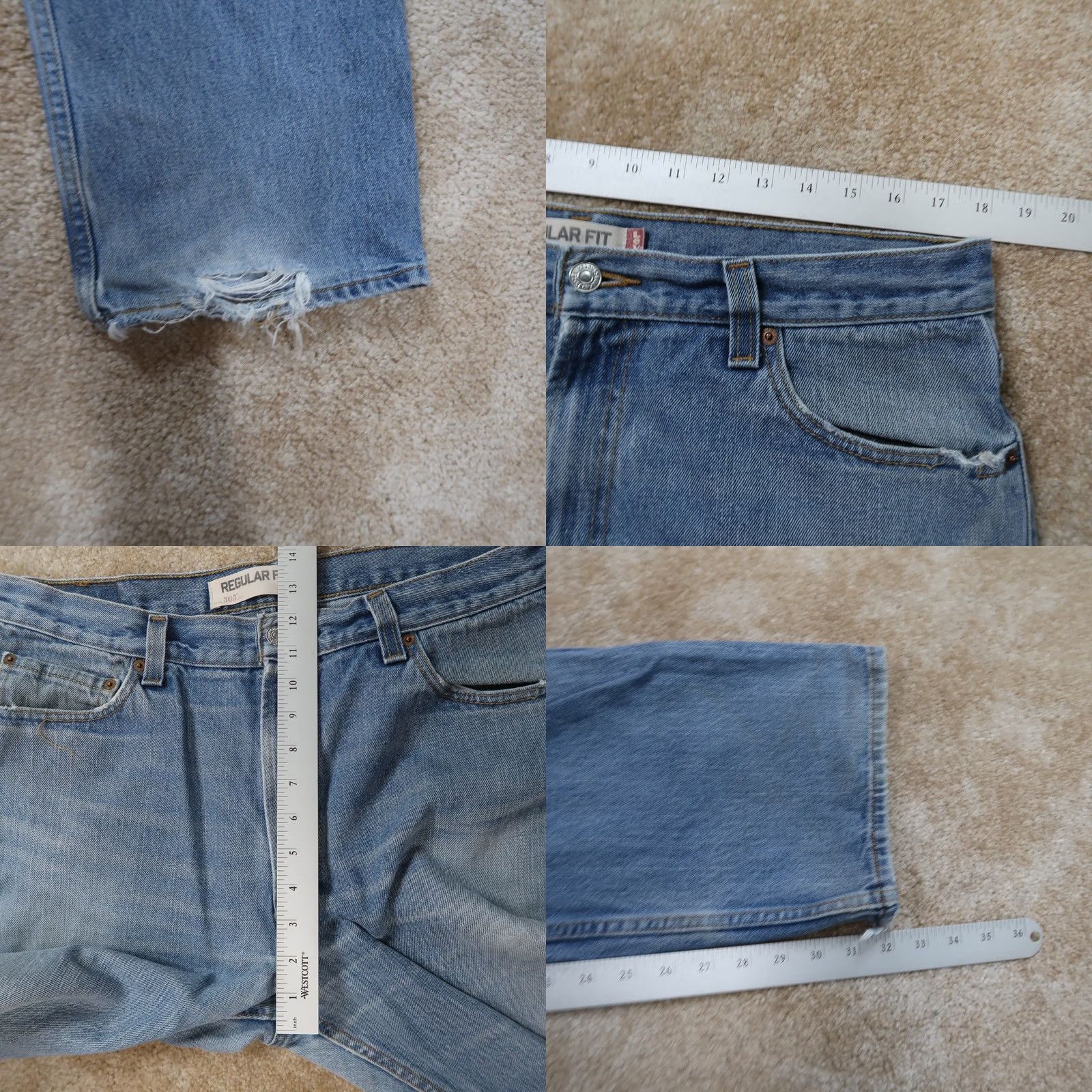 Levi's Levi's 505 Regular Fit Jeans Men's 36x32 Blue Denim Distressed Vintage USA 90s Straight Pants Mens Size US 36 / EU 52 - 9 Thumbnail