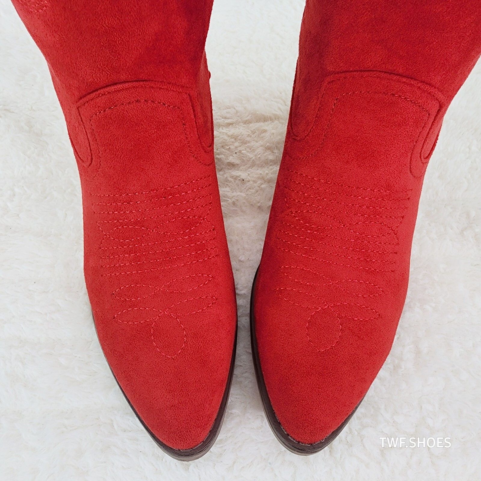 Other Wild Ones Red Faux Suede Pull On Mid Calf Cowboy Cowgirl Boo Size US 10 / IT 40 - 2 Thumbnail