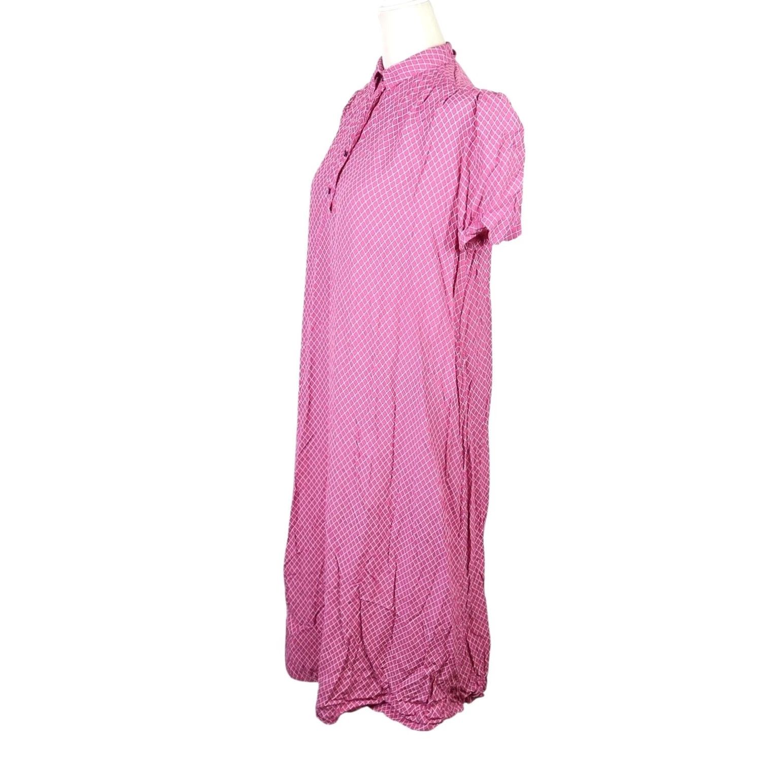 IWC Schaffhausen VINTAGE 80s Jane Schaffhausen Pink Grid Print Loose Midi Dress 8 Women Shirt Dress Short Puff Sleeve 80s Theme, Pink, Multi-Pattern Bath, Belle France Size M / US 6-8 / IT 42-44 - 3 Thumbnail