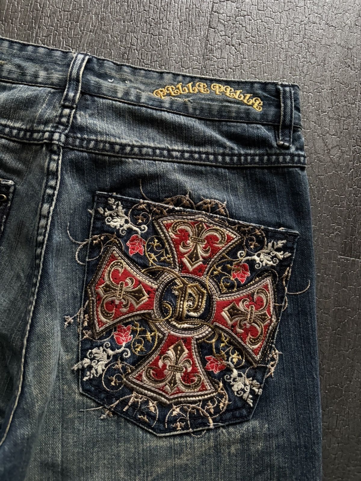 Pelle Pelle Y2k 90s Pelle Pelle cross Denim jeans embroidery stk carti Size US 31 - 3 Thumbnail
