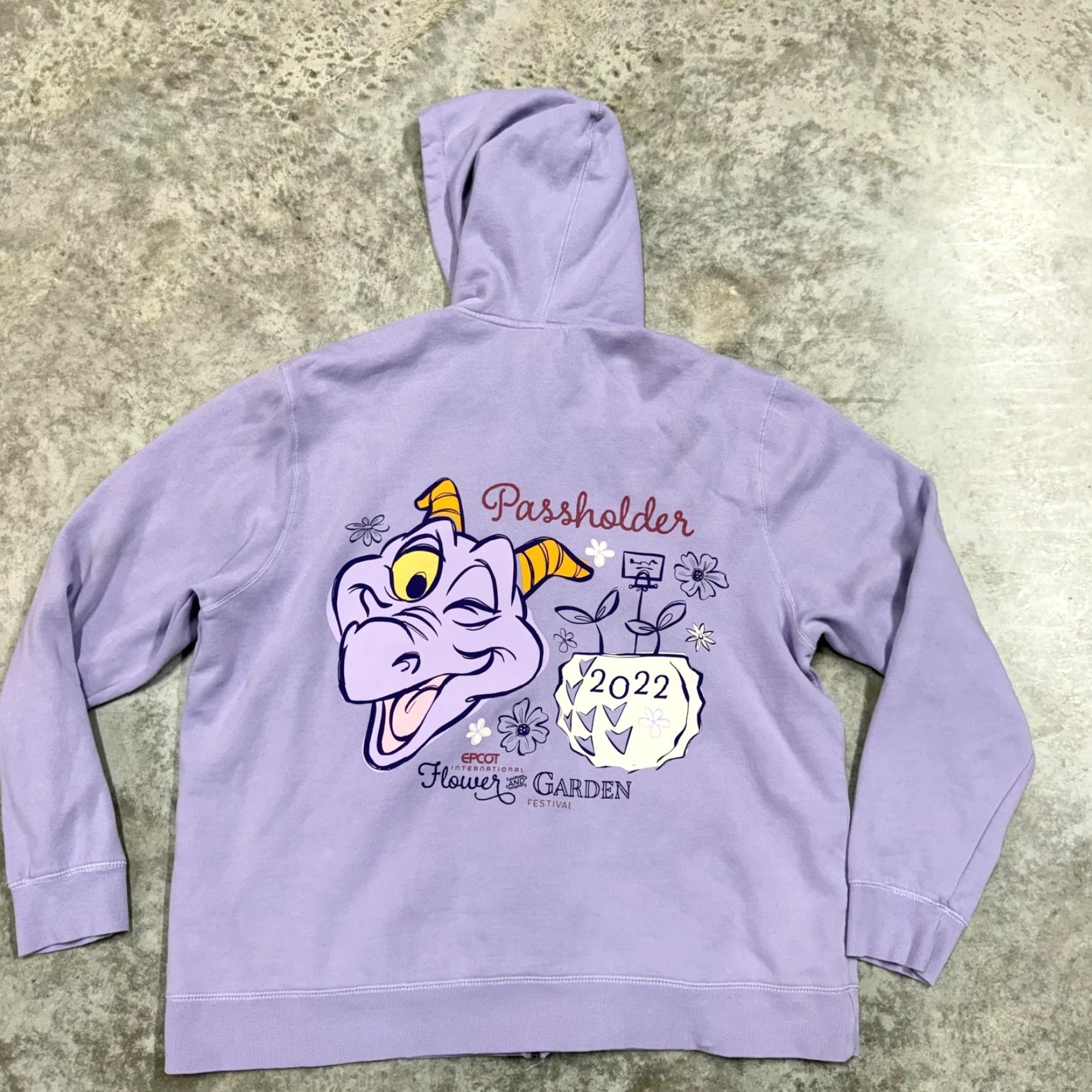 Disney Disney Figment Hoodie Mens XL Purple Flower Garden 2022 Passholder Hoodie Shirt? Size US XL / EU 56 / 4 - 5 Thumbnail