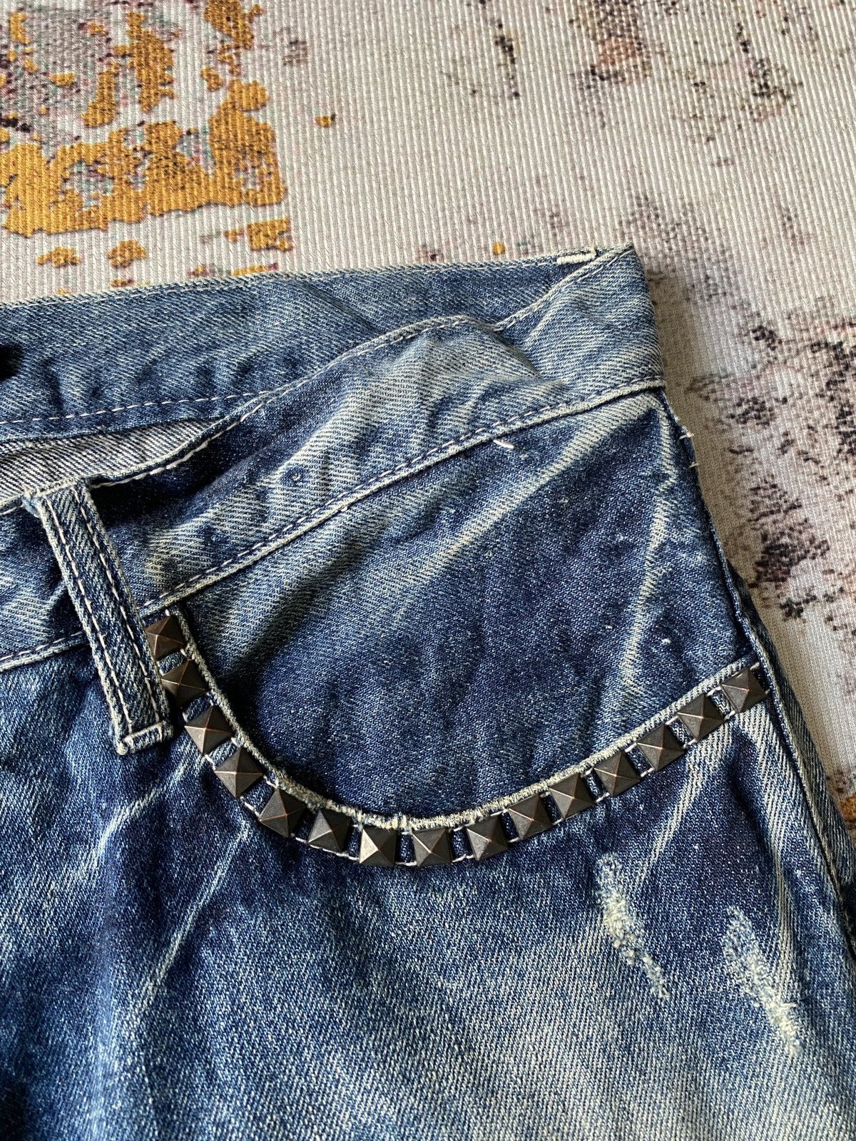 Japanese Brand Cavari A Claw Mark Studded Distressed Flare Denim Size US 32 / EU 48 - 10 Thumbnail