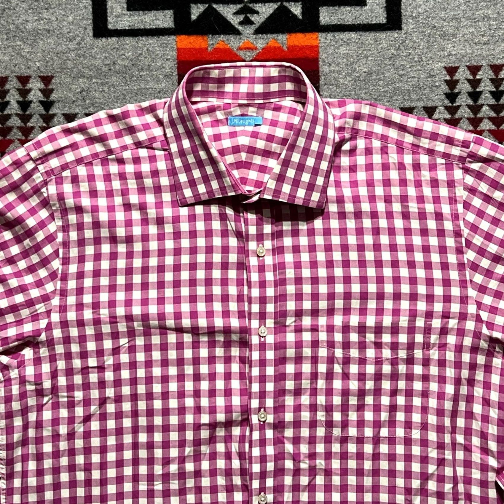 J.McLaughlin J. McLaughlin Shirt Mens Large Pink Check Button Up Long Sleeve Size US L / EU 52-54 / 3 - 7 Thumbnail