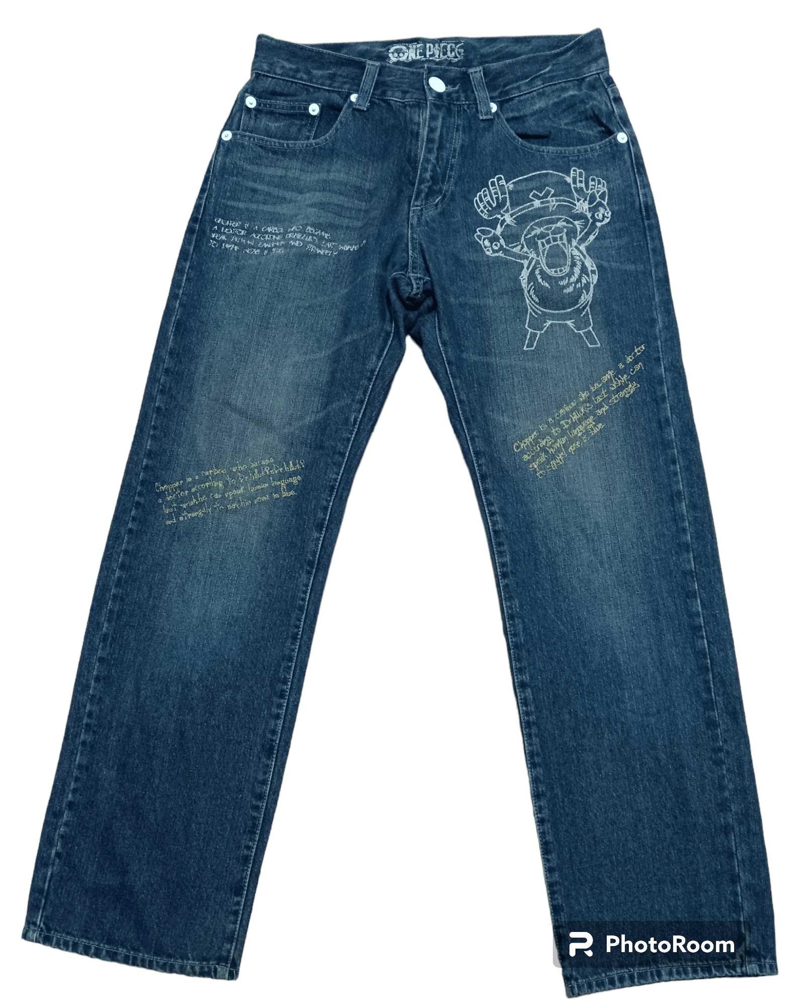 image of Anima x One Piece Tony Chopper Anime Seasoned Jeans in Blue, Men's (Size 32)