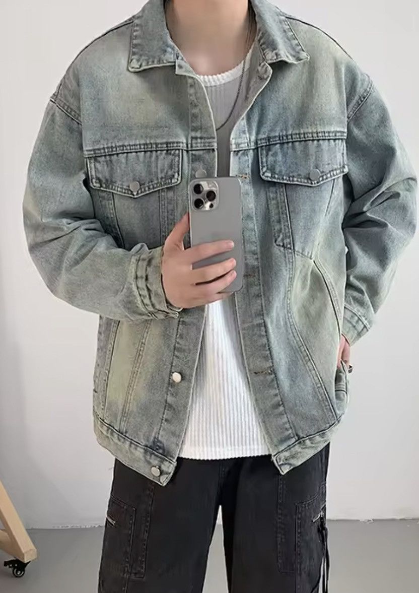Japanese Brand Wash Blue Denim Jacket - Classic Button-Up Distressed Size US XXL / EU 58 / 5 - 3 Thumbnail