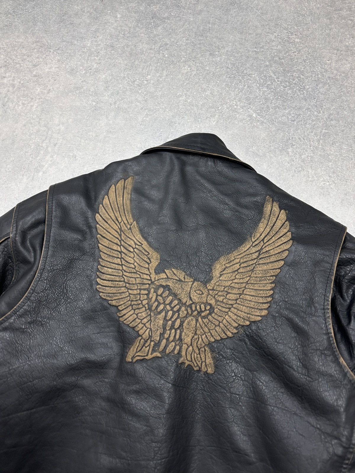Japanese Brand × Vintage Vintage Leather Biker Jacket Eagle Embroidery Dirty-12 Size US XL / EU 56 / 4 - 12 Thumbnail
