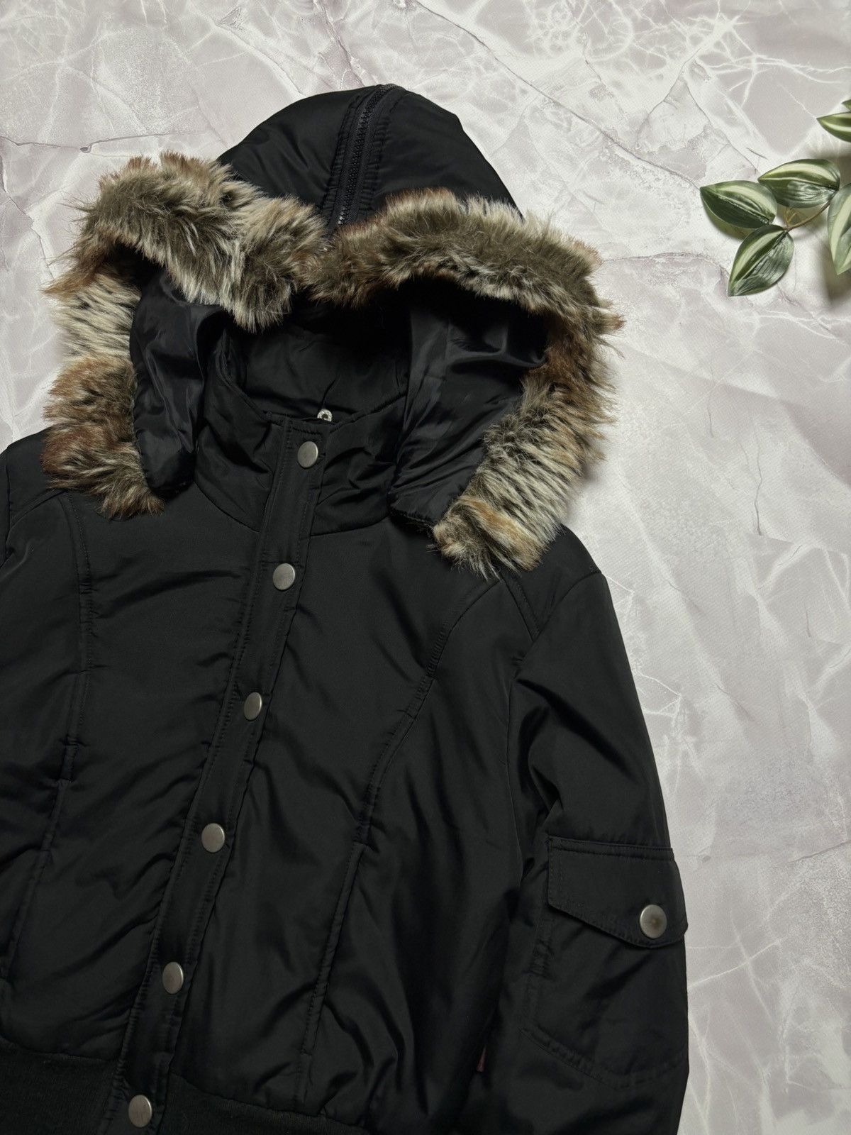 Other Womens VTG Y2K Cropped Bomber Jacket Faux Fur Babydoll Black Size S / US 4 / IT 40 - 5 Thumbnail