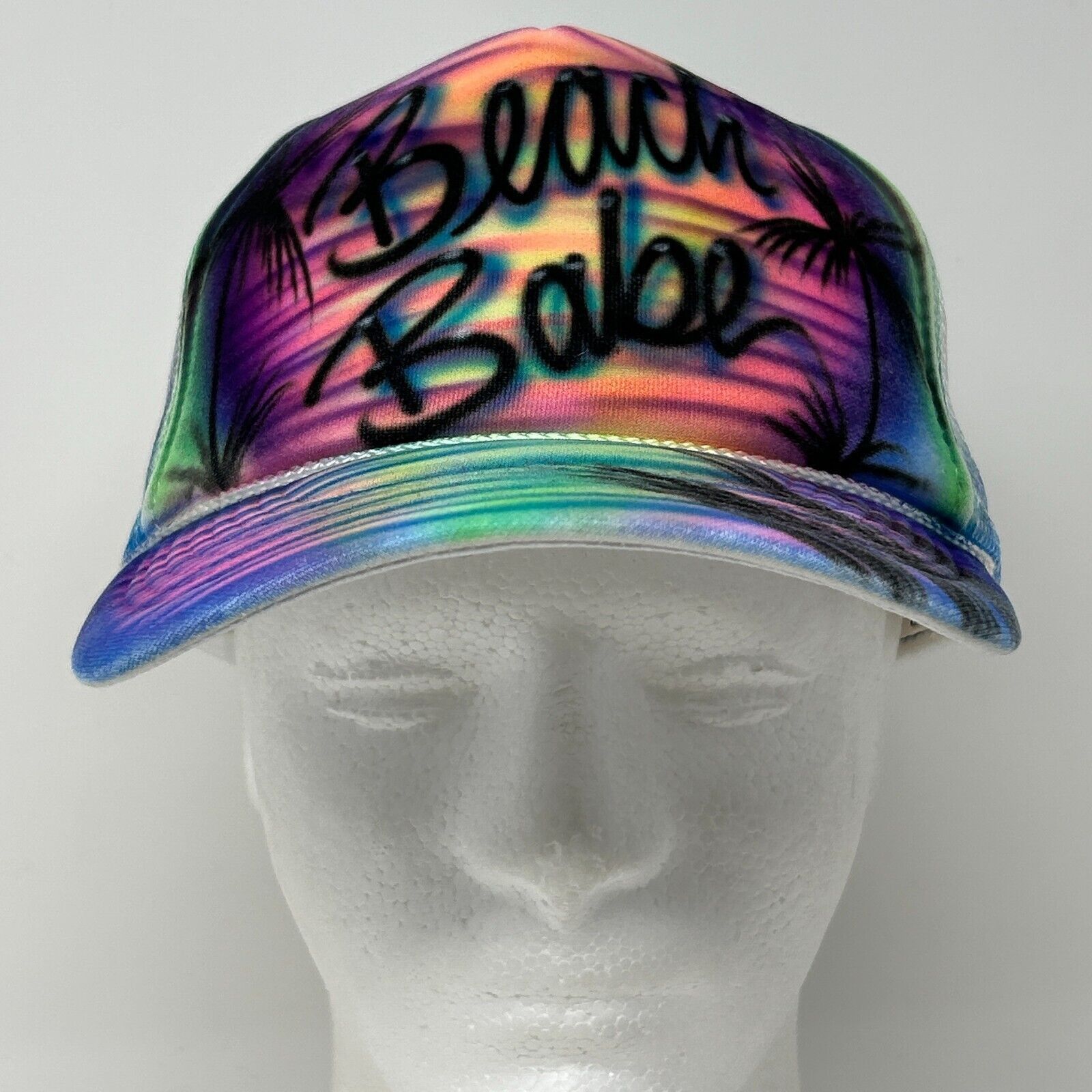 Otto Hand Airbrushed Beach Babe Trucker Hat Baseball Cap White Size ONE SIZE - 2 Thumbnail