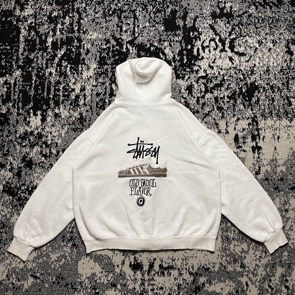 image of 90's Stussy Old Skool Flavor Embroidery Ziphood in White, Men's (Size Large)