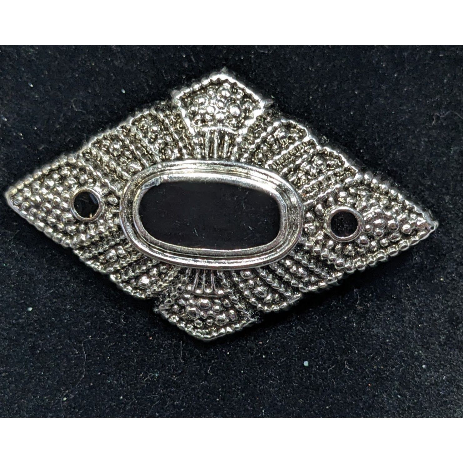 Other Vintage Art Deco Style Silver Tone And Black Brooch Size ONE SIZE - 3 Thumbnail