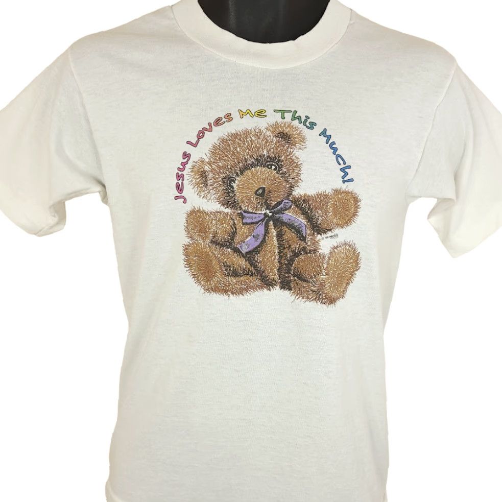 Fruit Of The Loom VINTAGE Fruit of the Loom Christian T Shirt Mens Small White 90s Jesus Loves Me Made In USA Size US S / EU 44-46 / 1 - 2 Thumbnail