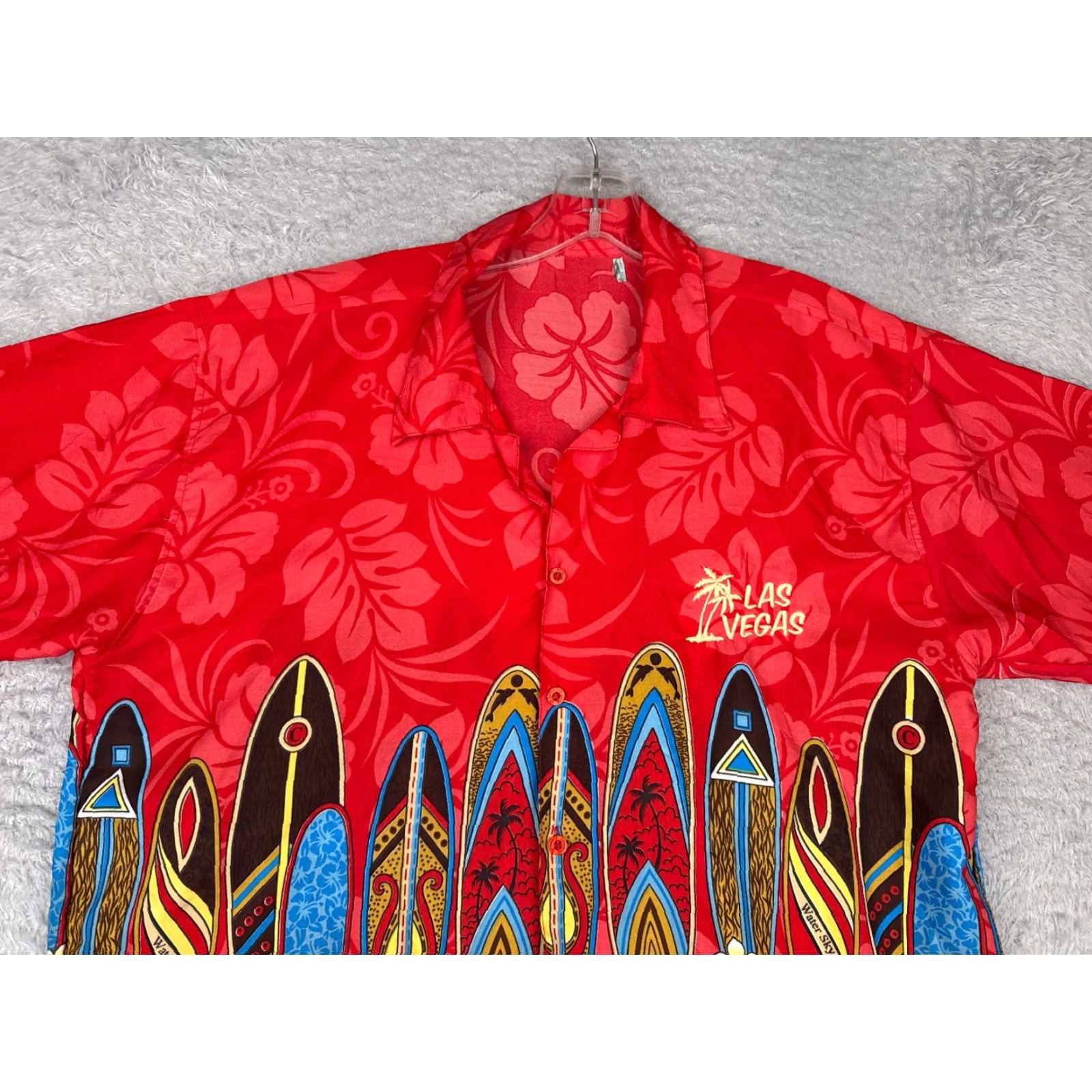 Vintage Las Vegas Shirt Mens Large Red Palm Surf Boards Floral Hawaiian Button Up Beach Size US L / EU 52-54 / 3 - 4 Thumbnail