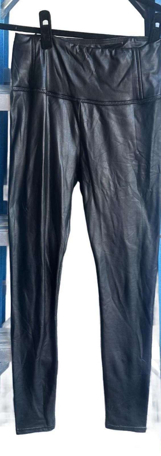 Designer Stylish Black Faux Leather Leggings Size 26" / US 2 / IT 38 - 1 Preview