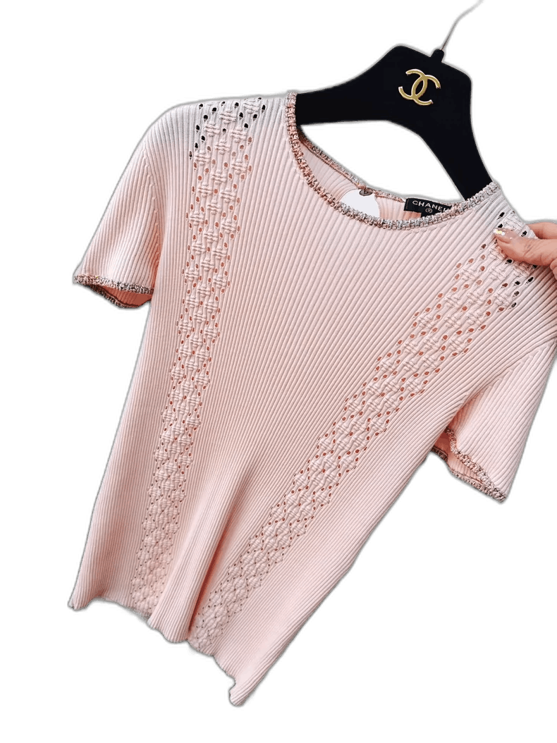 Chanel Chanel Pink Knit Short Sleeve Top Size S / US 4 / IT 40 - 1 Thumbnail
