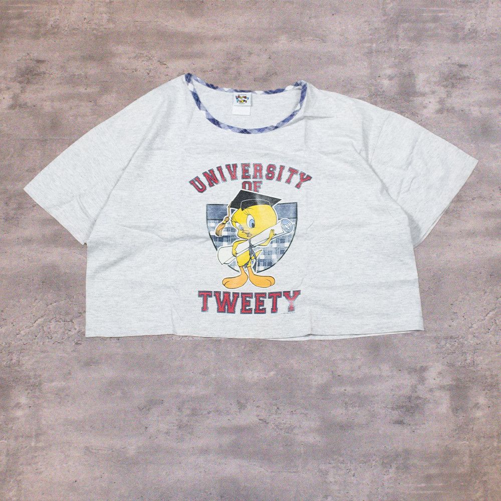 Cartoon Network × Vintage Vintage 1997 Tweety University Cropped Grey Crop Top T-Shirt Size L / US 10 / IT 46 - 1 Thumbnail