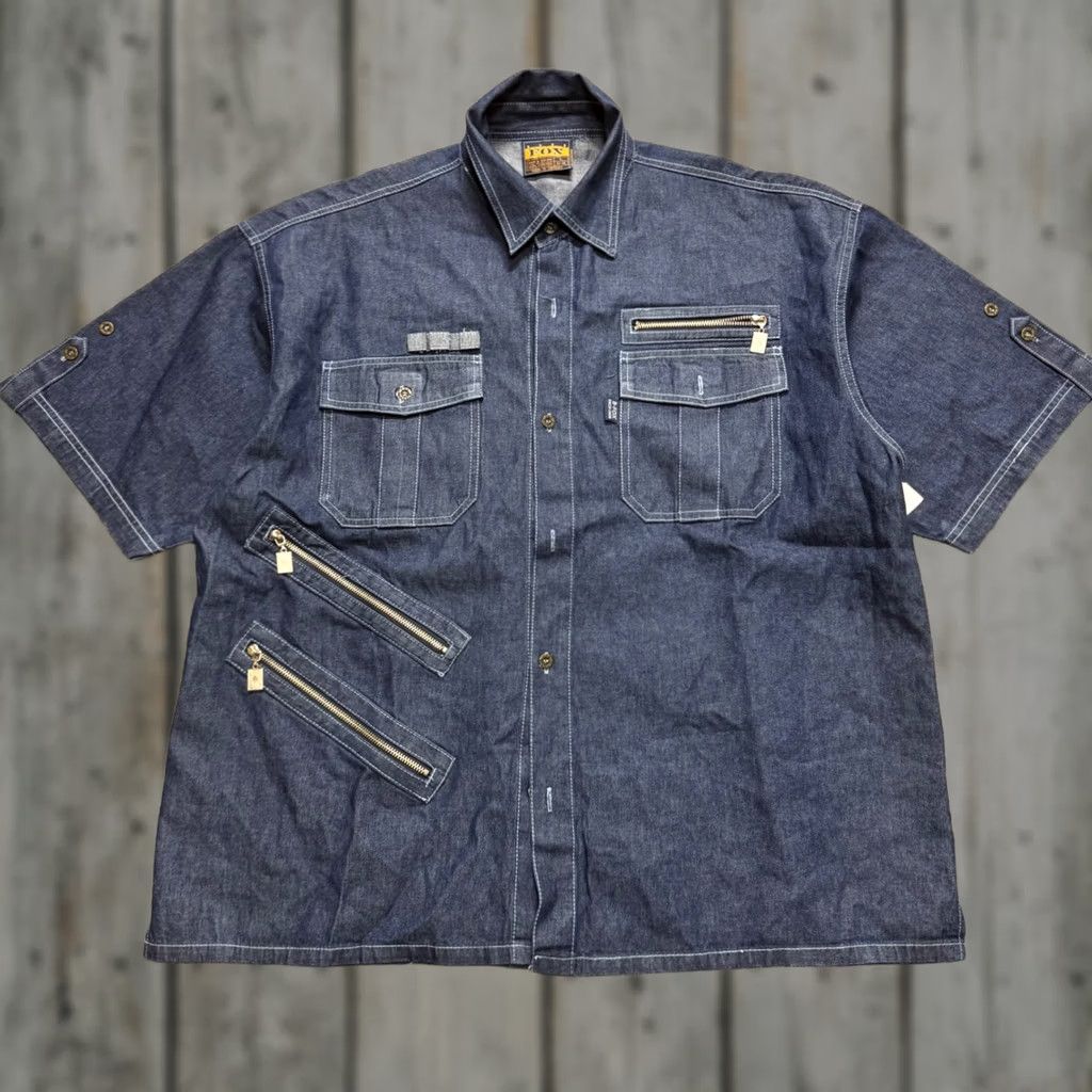 Denime VINTAGE Fox Short-sleeve Denim Work Shirt Mens XL Blue flap pockets 90s Size US XL / EU 56 / 4 - 1 Thumbnail