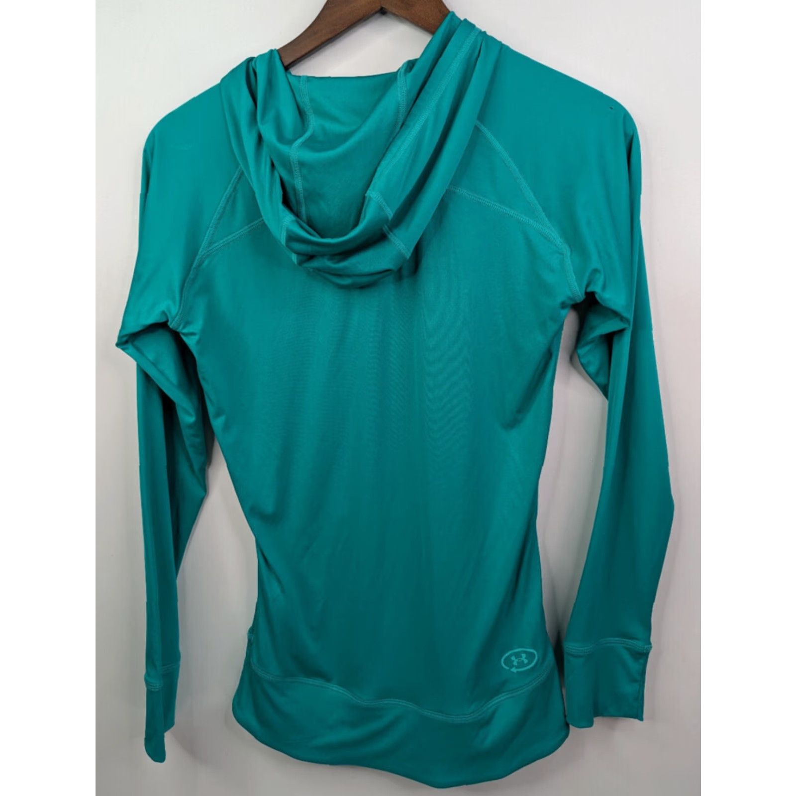 Under Armour Under Armour HeatGear Hoodie Shirt Women’s Small Teal Green Semi-Fitted Zip Hooded CrossFit Activewear Pullover Crew Neck Long Sleeve Size S / US 4 / IT 40 - 4 Thumbnail