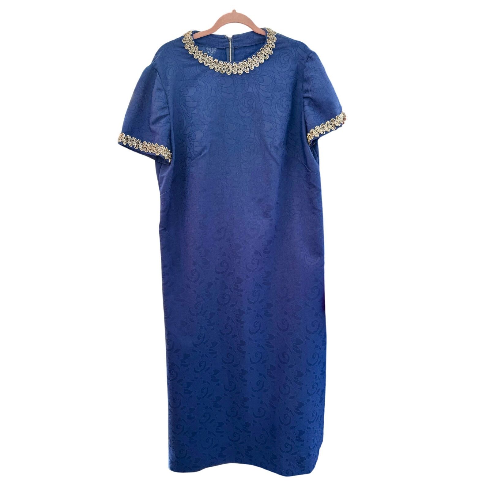 Vintage Vintage Navy Blue Embossed Silver Sequin Maxi Dress Large Size L / US 10 / IT 46 - 1 Thumbnail