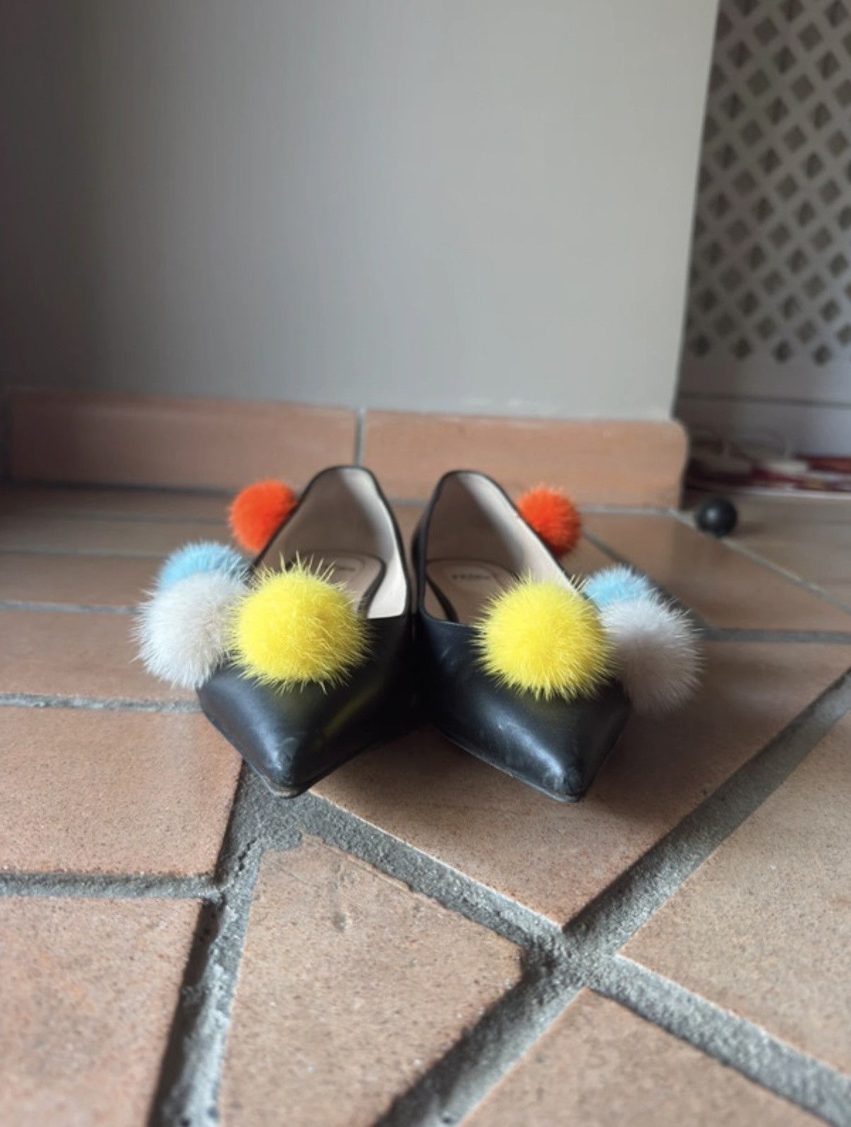 Fendi Fendi Black Pom Pom Ballerina Flats Size US 7 / IT 37 - 4 Thumbnail