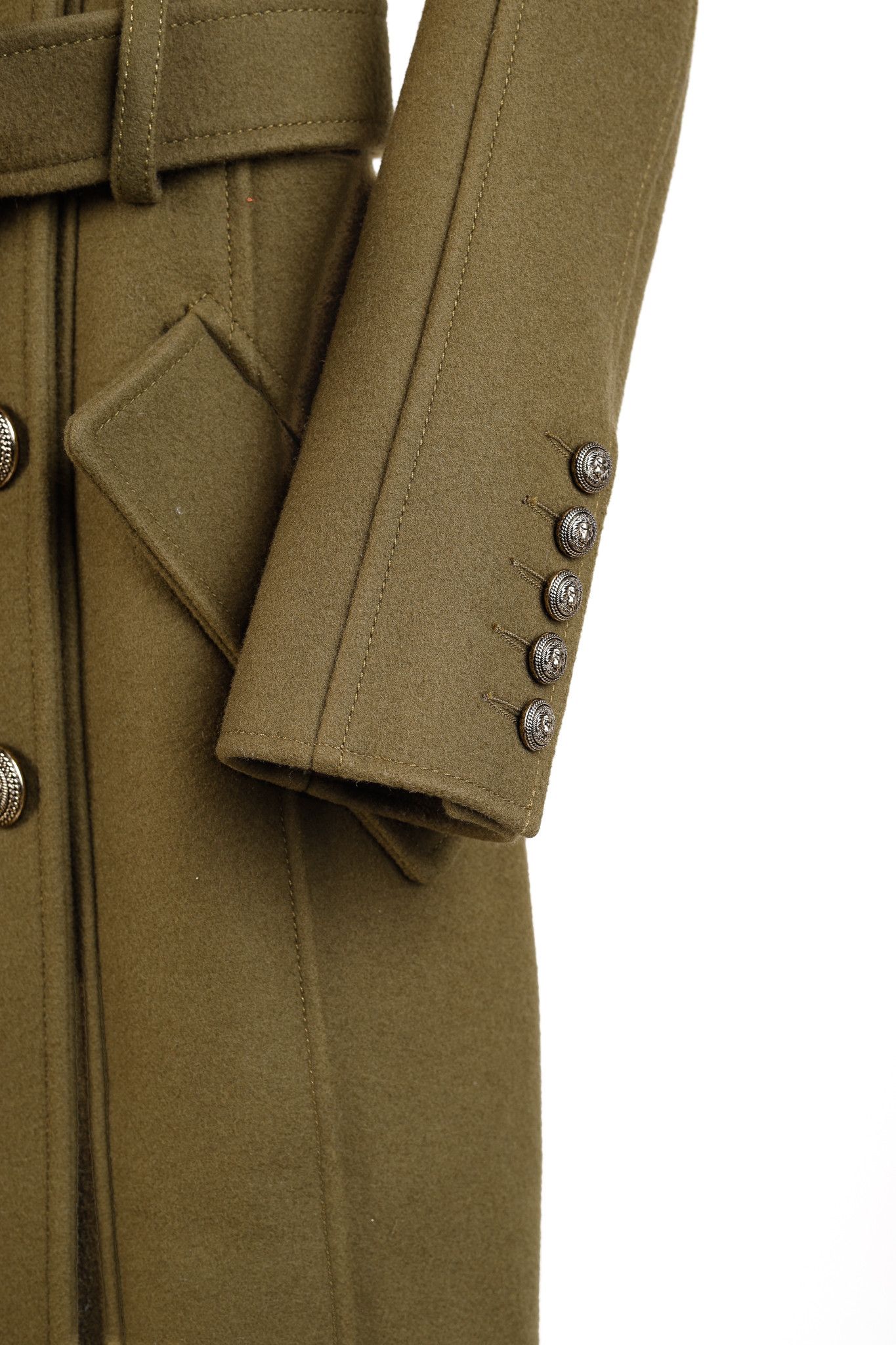 Balmain Balmain PF/14 Green Belted Double-Breasted Wool Trench Coat Size S / US 4 / IT 40 - 6 Thumbnail