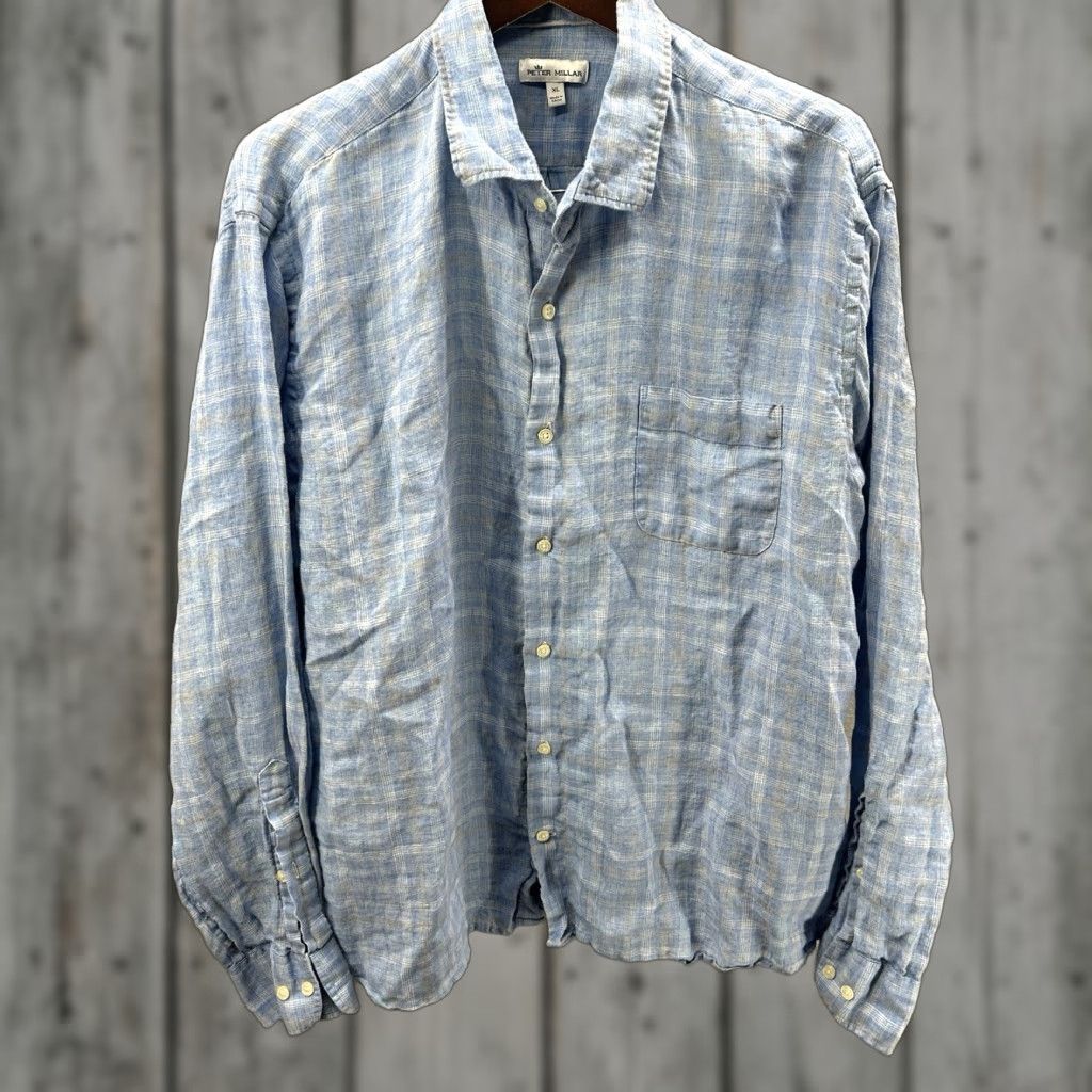 Peter Millar Vintage Peter Millar Men's Dress Shirt XL Blue Linen Button-Down Preppy Casual Size US XL / EU 56 / 4 - 1 Thumbnail