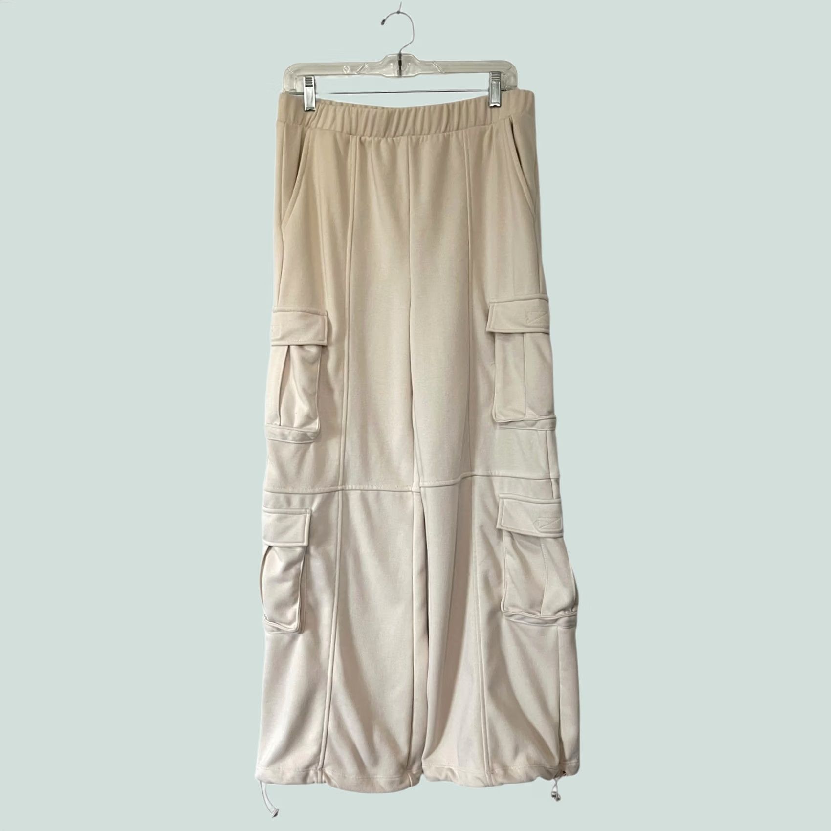 Vintage Lazy Sundays Cargo Jogger Sweatpants Women L Ivory Drawstring Waist Comfort Pants Size 24" / US 00 / IT 34 - 1 Thumbnail