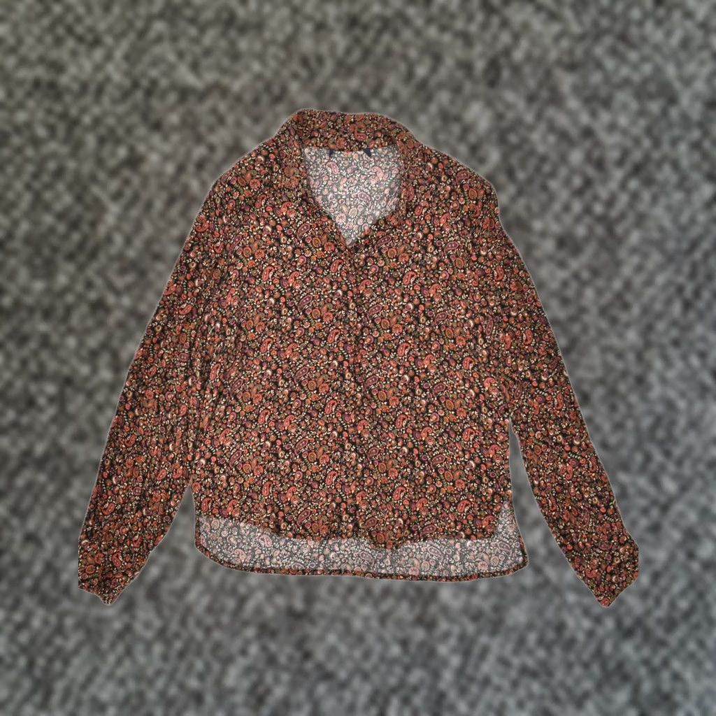 Vintage VINTAGE Womens Shirt Blouse Large Maroon Floral Viscose UK 14 Size L / US 10 / IT 46 - 1 Thumbnail