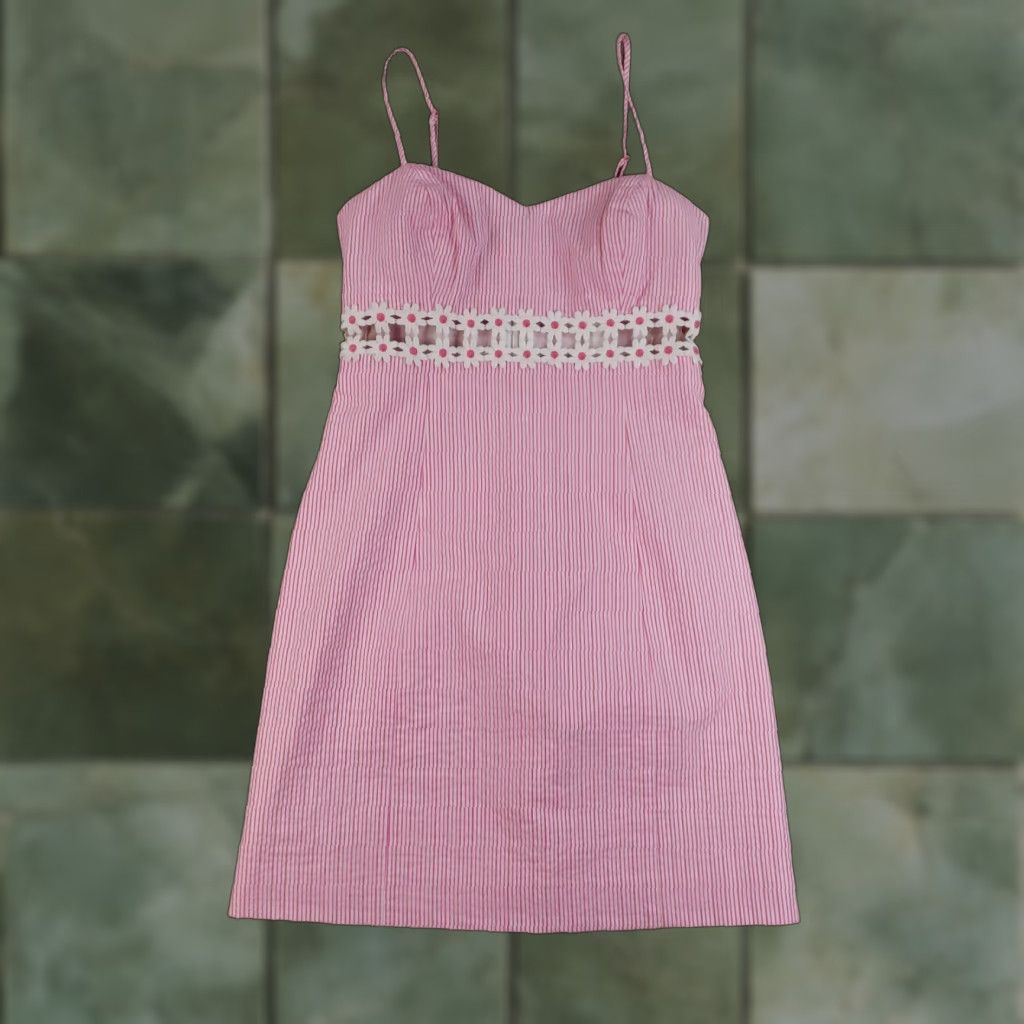 Lilly Pulitzer Sheena Dress Womens Size 0 Pink White Seersucker Daisy Mini Short