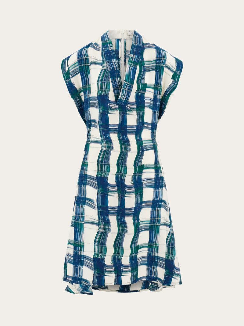 Salvatore Ferragamo o1s1rm0426 Stylized Tartan Dress in Blue/White Size L / US 10 / IT 46 - 1 Thumbnail