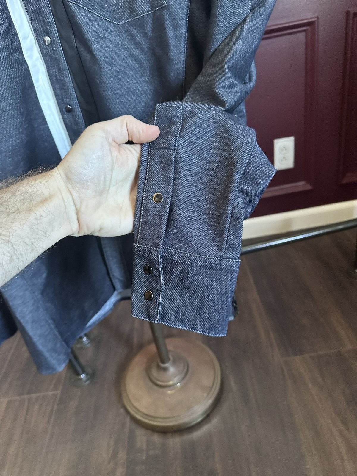 Pyer Moss RARE early denim snap button leather patch shirt jacket Size US M / EU 48-50 / 2 - 6 Thumbnail