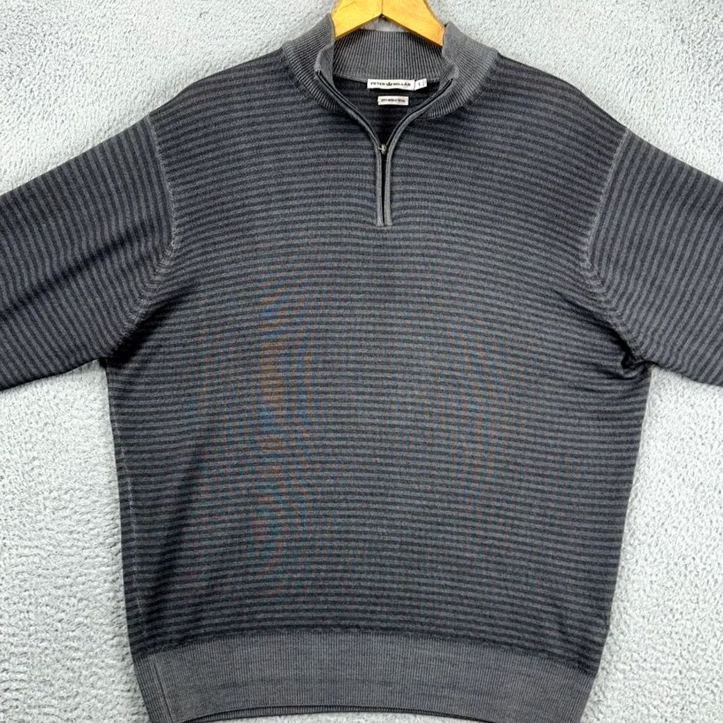 Peter Millar VINTAGE Peter Millar Pullover Sweater Men L Gray Stripe Merino Wool Knit Italy Made Size US L / EU 52-54 / 3 - 3 Thumbnail