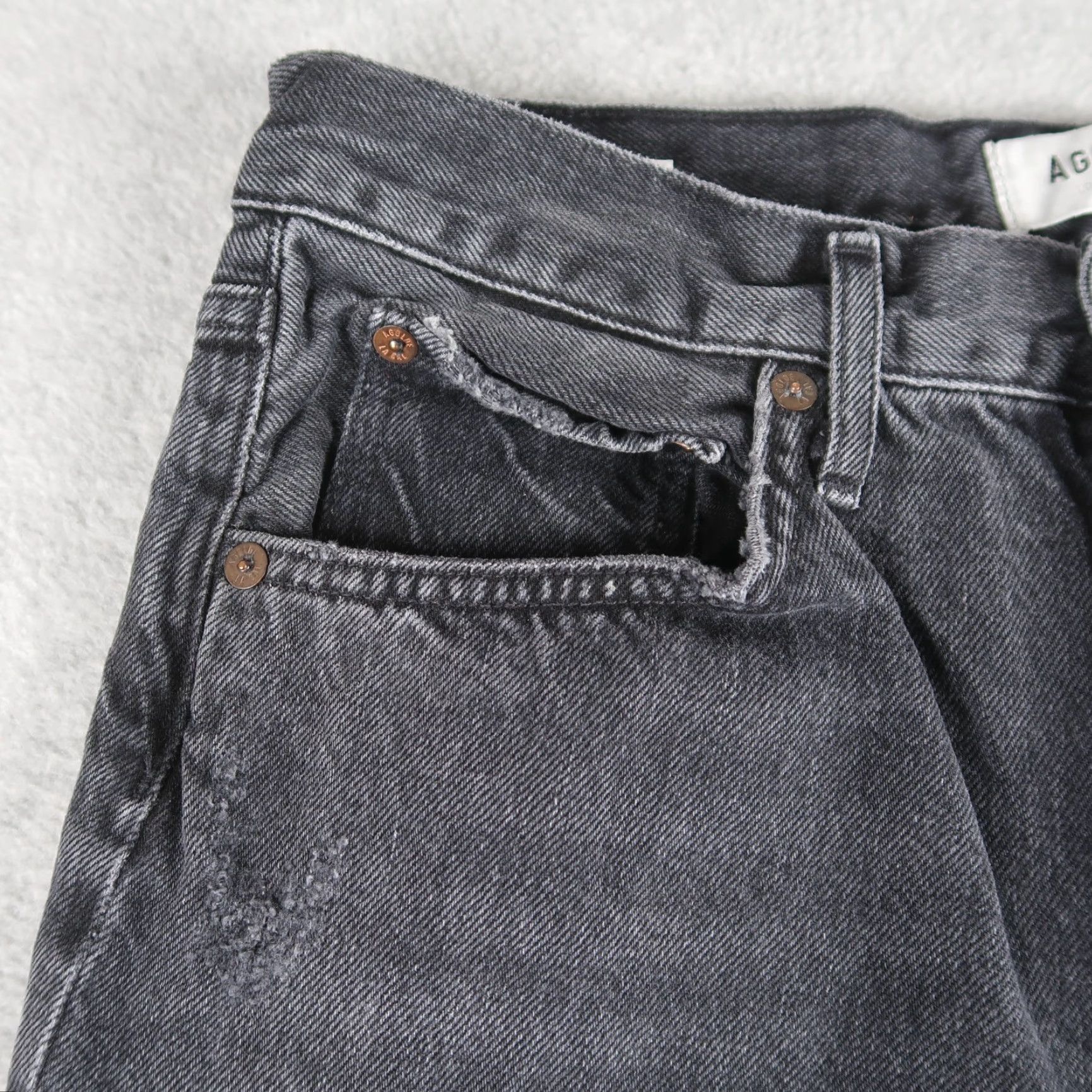 AGOLDE Jeans Denim 90s Straight Black Women's Jeans Size 27 Button Fly Distressed 5-Pocket 90s Theme