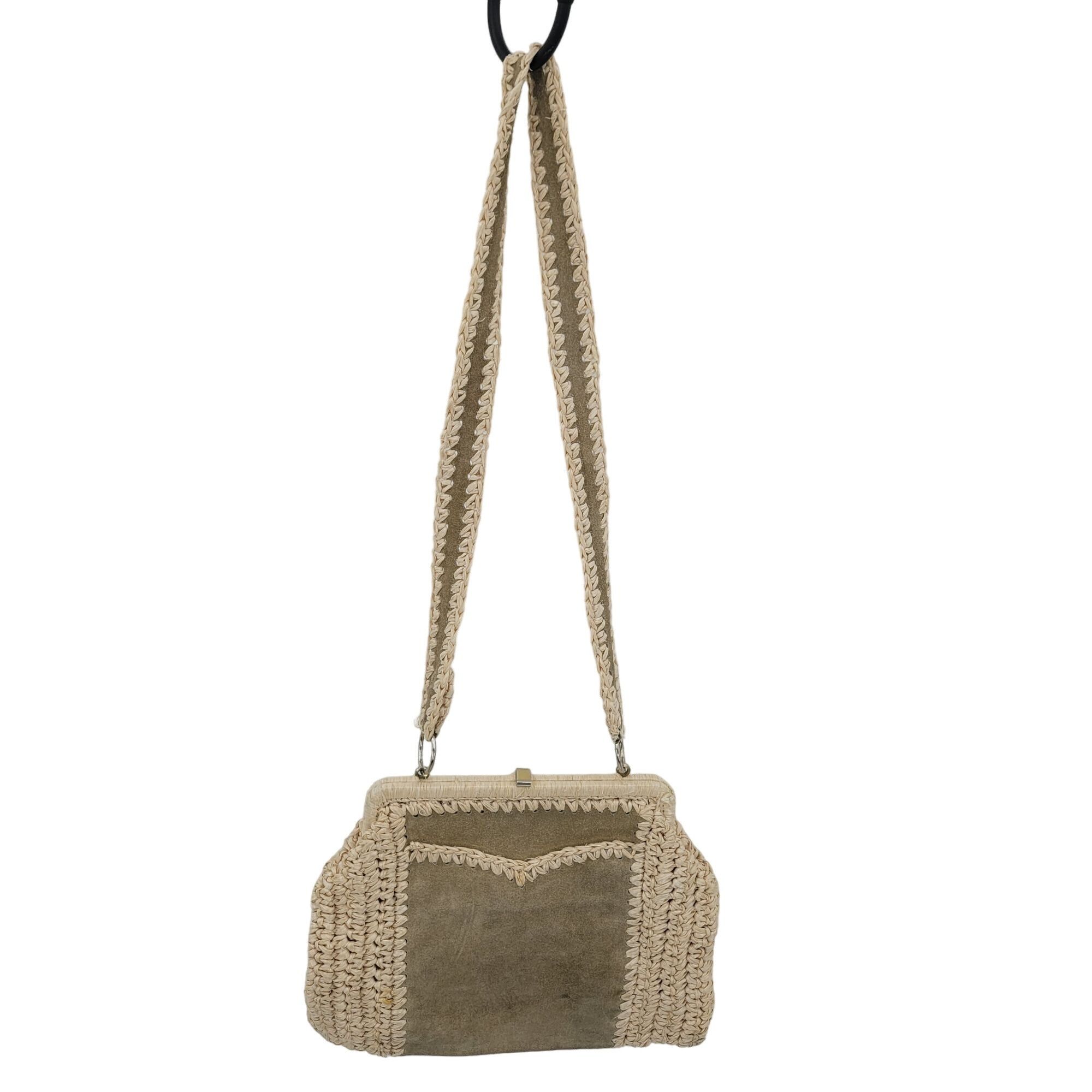 Vintage Vintage Handmade Crochet Macrame Straw Suede Shoulder Bag P Size ONE SIZE - 1 Thumbnail
