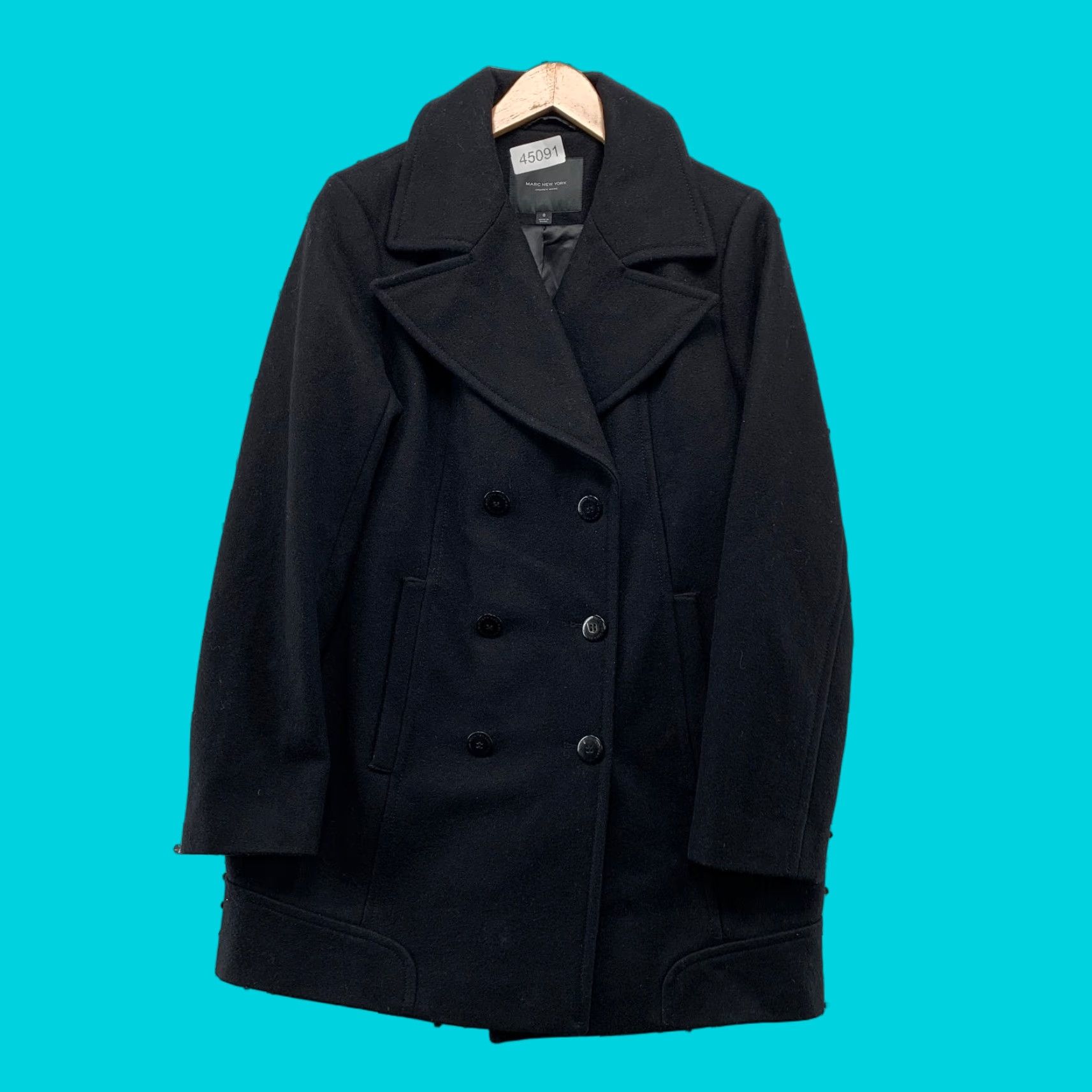 Vintage VINTAGE Marc New York Wool Coat Womens 8 Black Double Breasted Peacoat Business Coat Size M / US 6-8 / IT 42-44 - 1 Thumbnail