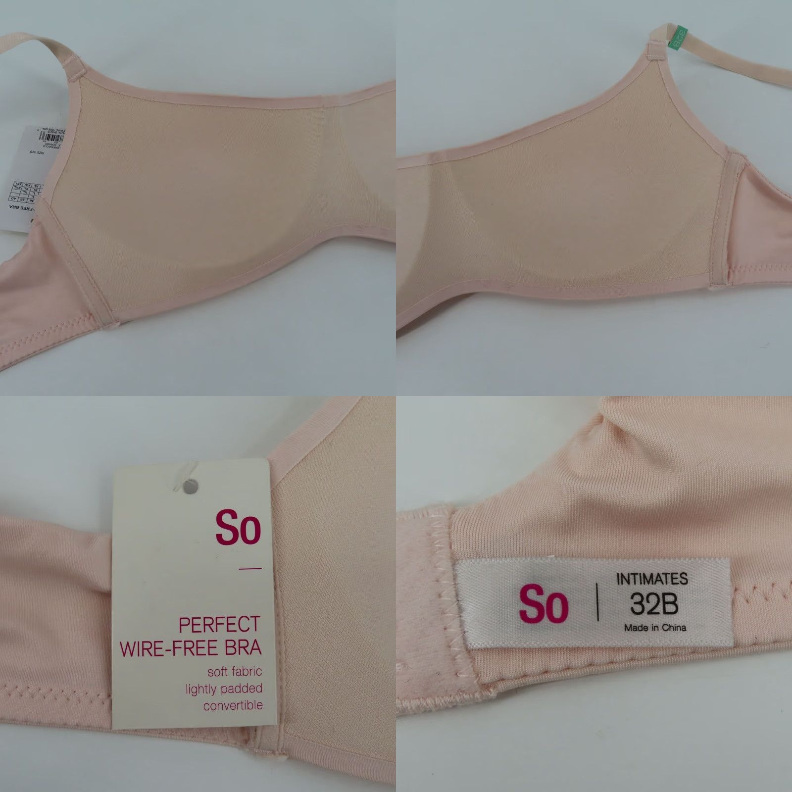 Vintage SO 32B Pink Solid Perfect Wirefree Bra Padded Wireless Convertible Straps NEW Size ONE SIZE - 8 Thumbnail
