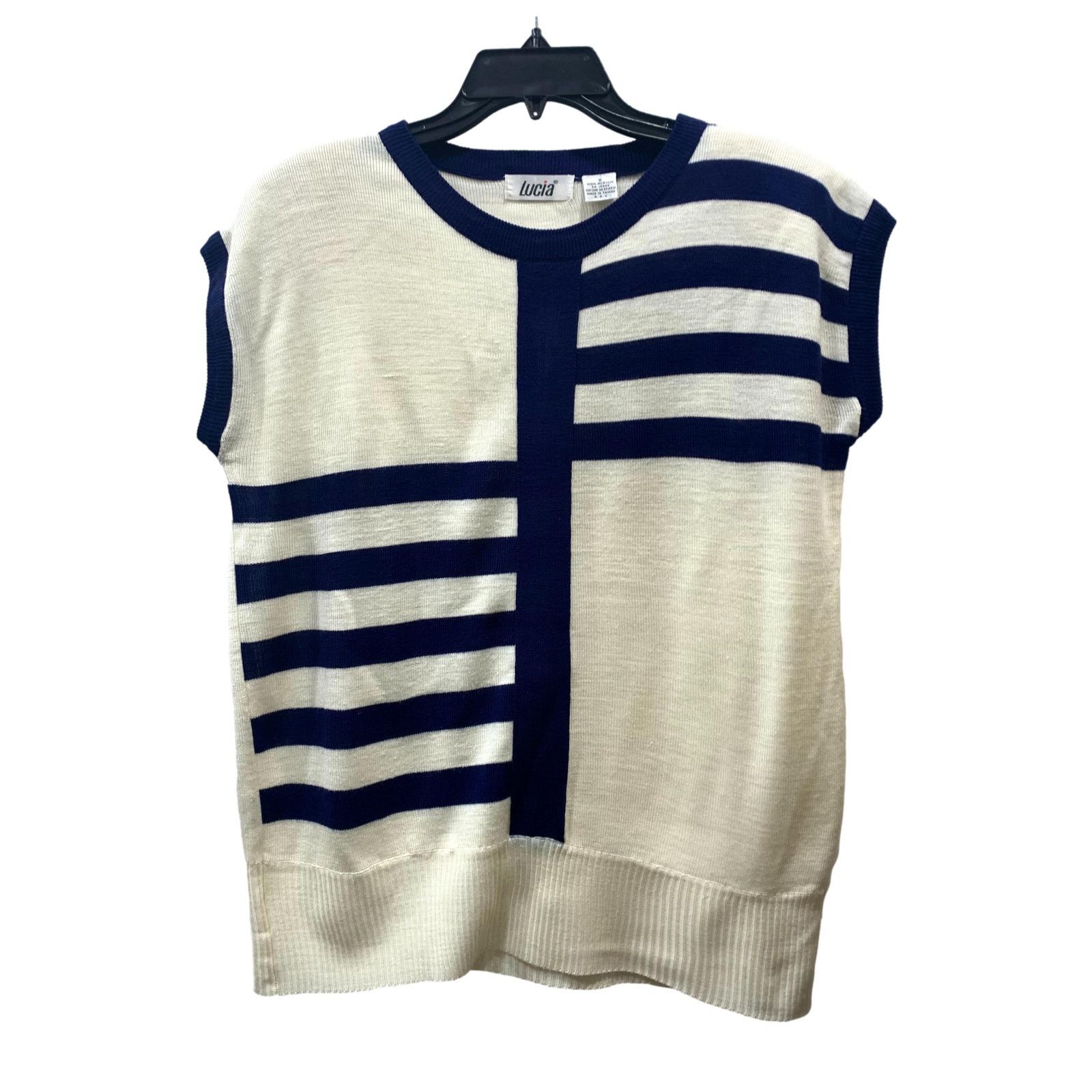 Vintage 80s Chic White & Navy Blue Sleeveless Sweater Vest Tunic | S Size S / US 4 / IT 40 - 5 Thumbnail