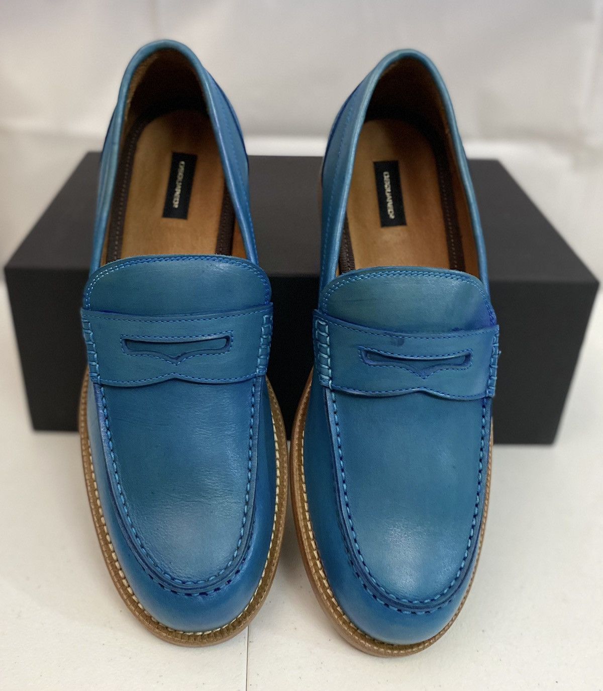 Dsquared2 Dsquared2 🇮🇹 Blue Leather Ivy League Penny Loafer 8.5 NEW Size US 8.5 / EU 41-42 - 5 Thumbnail