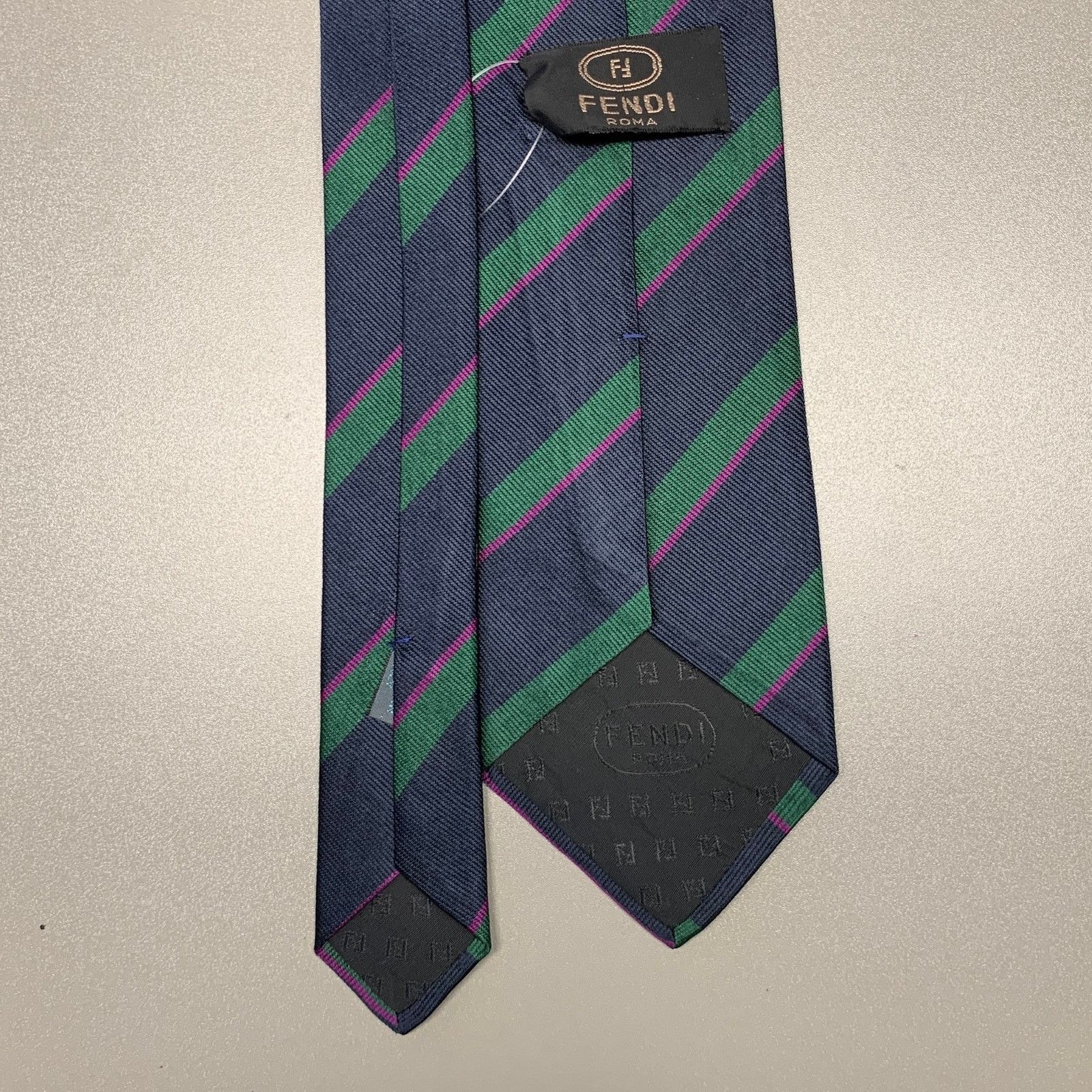 Fendi FENDI Navy Green Diagonal Stripe Silk Tie Size ONE SIZE - 2 Thumbnail