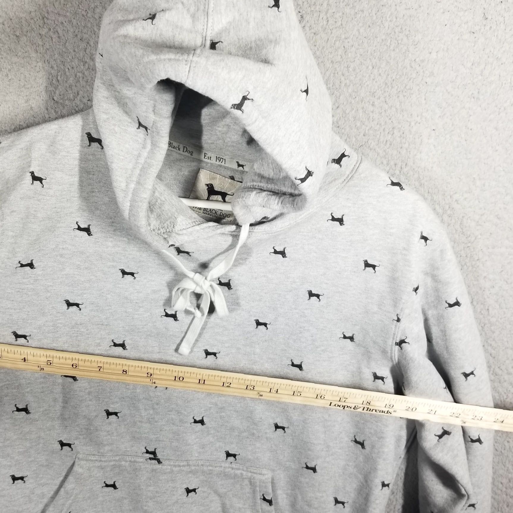 Gloverall The Black Dog Hoodie Mens Medium Gray Allover Dog Print Fleece Pullover Size US M / EU 48-50 / 2 - 6 Thumbnail
